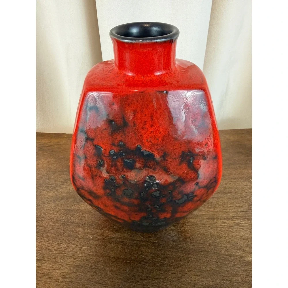 Gerda Heuckeroth Pottery Red Black Lava‎ Drop Glaze Vase 30004-20 Germany